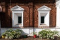 Beautiful vintage windows on the exterior facade of the Portuguese era Holy Spirit church in Royalty Free Stock Photo