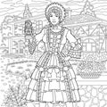 Vintage woman coloring book page Royalty Free Stock Photo