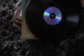 Beautiful vinyl records in a dark key very beautiful vintage artwork headphones for listening to music on records the old