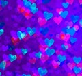 Beautiful violet blue pink overlapping damaged hearts on purple background