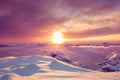 Beautiful violet snow-capped mountains in Antarctica