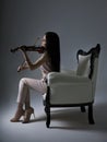 Beautiful Violinist Woman playing electric violin on white backg Royalty Free Stock Photo