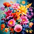 Beautiful Vivid Colorful Mixed Flower Bouquet Still Life - Detailed 3D Rendered Illustration with Hyper-Realistic Ultra Detailing