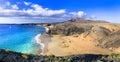 Beautiful volcanic nature and beaches of Lanzarote.Papagayo beach. Canary islands, Spain