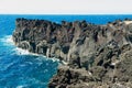 Beautiful volcanic rock shore of the Reunion island.