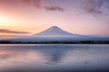 Beautiful volcano mount Fuji reflection on lake in dawn at Kawaguchiko Royalty Free Stock Photo