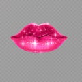 Beautiful voluminous lips on a transparent background, pink lips with a shiny glitter texture, Vector EPS 10 illustration Royalty Free Stock Photo