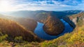 Beautiful Vyhlidka Maj, Lookout Maj, near Teletin, Czech Republic. Meander of the river Vltava surrounded by colorful autumn Royalty Free Stock Photo