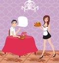 Beautiful Waitress serving a chicken Royalty Free Stock Photo