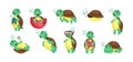 Beautiful walking turtles. Air bubbles, diving cute characters, little smile surfer, different activities. Reptile