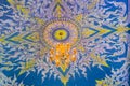 Beautiful wall and ceiling paintings in thai fine art pattern at Wat Rong Suea Ten Temple, also known as the Blue Temple, locate a