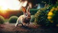 Hopping Bunny in the Garden, AI generated Illustration, realistic