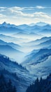 Beautiful wallpaper shades of blue in the blue mountains. Landscape, fog over mountain peaks. Royalty Free Stock Photo