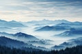Beautiful wallpaper shades of blue in the blue mountains. Landscape, fog over mountain peaks. Royalty Free Stock Photo