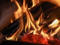 Beautiful wam burning fireplace with yellow and orange flames Royalty Free Stock Photo