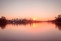 Beautiful warm sunset at Londrina city and Igapo lake