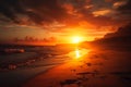 beautiful warm sunset on the seashore, soft calm waves of sea water in the warm light of the golden sun generative ai