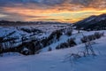 Winter sunrise in mountainous rural area Royalty Free Stock Photo