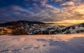 Winter sunrise in mountainous rural area Royalty Free Stock Photo