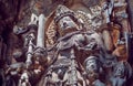 Beautiful warrior Shiva Lord on ancient relief of 12th centur Hoysaleshwara temple in Halebidu, India. Royalty Free Stock Photo