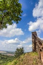 Beautiful Wartburg Castle and cloudy sky in Eisenach, Germany. Details