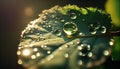 Beautiful water drops sparkle in sun on leaf Royalty Free Stock Photo