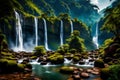 BEAUTIFUL WATER FALL IN MOUNTAINS GENERATED BY AI TOOL Royalty Free Stock Photo