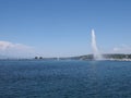 Beautiful water jet on Geneva european city promenade at swiss Leman Lake landscape in Switzerland Royalty Free Stock Photo