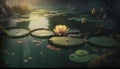 Beautiful water lily in the pond. 3D render.