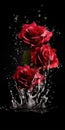 beautiful water sliced roses, poster artstyle, ai generated image