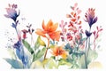 Beautiful watercolor aquarella painting of vibrant summer flowers. Ai generated