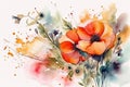 Beautiful watercolor aquarella painting of vibrant summer flowers. Ai generated