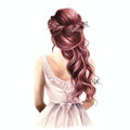 beautiful watercolor boho style hair style for bride wedding hair style event back view Royalty Free Stock Photo