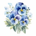 Watercolor Blue Pansies Bouquet Clipart - Handdrawn Illustration Royalty Free Stock Photo