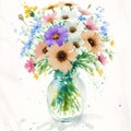 Beautiful watercolor bouquet. Whimsical Blooms. A Watercolor Bouquet of Wildflowers. Generative AI