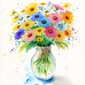 Beautiful watercolor bouquet. Whimsical Blooms. A Watercolor Bouquet of Wildflowers. Generative AI