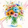 Beautiful watercolor bouquet. Whimsical Blooms. A Watercolor Bouquet of Wildflowers. Generative AI