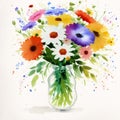 Beautiful watercolor bouquet. Whimsical Blooms. A Watercolor Bouquet of Wildflowers. Generative AI