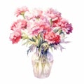 Beautiful Watercolor Carnation Bouquet: Elegant And Serene Floral Illustration Royalty Free Stock Photo