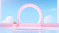 delicate pink cartoon podium with round arch stage Royalty Free Stock Photo