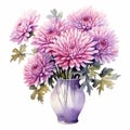 Beautiful Watercolor Chrysanthemum Bouquet In Light Violet Style
