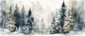 Beautiful watercolor coniferous forest illustration, Christmas fir trees, winter nature, holiday background Royalty Free Stock Photo