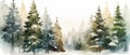 Beautiful watercolor coniferous forest illustration, Christmas fir trees, winter nature, holiday background Royalty Free Stock Photo