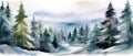 Beautiful watercolor coniferous forest illustration, Christmas fir trees, winter nature, holiday background Royalty Free Stock Photo