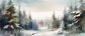 Beautiful watercolor coniferous forest illustration, Christmas fir trees, winter nature, holiday background Royalty Free Stock Photo