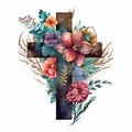 Floral Faith A Colorful Watercolor Cross with Beautiful Blooms - Generative AI