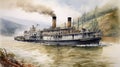 Armored Steamship On River