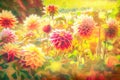 beautiful watercolor flower garden painting, colorfull