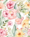 Beautiful pastel colored watercolor flowers over white background