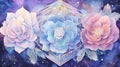 Beautiful watercolor galaxy background with cosmic flowers. Watercolor magical painting. AI illustration. For design of Royalty Free Stock Photo